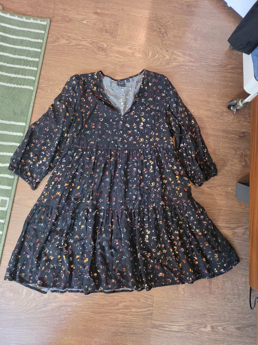 GAP Girls Black Floral Tiered Midi Dress